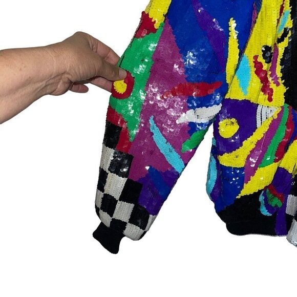 Gantos Vintage 1980s Womens Bomber Jacket Size Small Sequins Abstract Art - Picture 7 of 16
